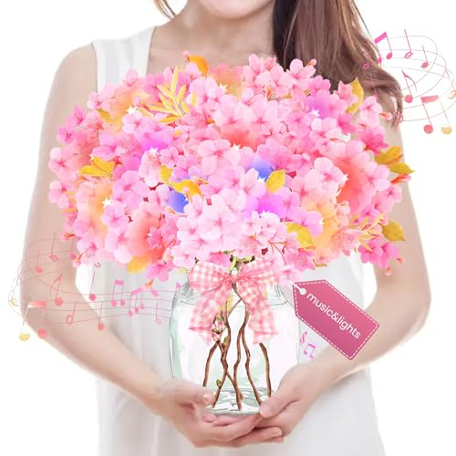 Musical Birthday Card for Women, 3D Pop-up Cherry Blossom Greeting Cards, Also As Anniversary Card, Get Well Card, Thank You Cards, Sympathy Cards for Girls, Women, Wife, Daughter, Granddaughter