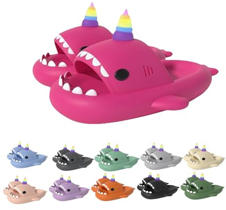 Generisch Pantuflas de unicornio de tiburón, zapatillas luminosas de unicornio con suela gruesa y diseño de tiburón, sandalias suaves de EVA, Rosa rojo., 38/39 EU