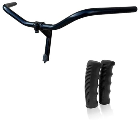 MANUBRIO BICI ACCIAIO NERO BICICLETTA 600L CITY BIKE + COPPIA MANOPOLE NERO PER BICI 24 26 28