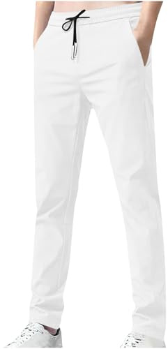 Mrat Pantalon Stretch pour homme Séchage rapide Coupe ample Pantalon décontracté Coupe slim Pantalon à pinces résistant aux plis Cordon de serrage Poches droites Taille élastique Grandes tailles M-5XL