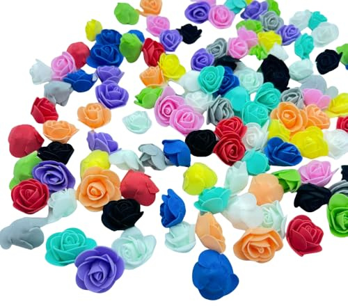 Urier 120 mini rose in schiuma da 3,3 cm, piccole rose per artigianato, fiori in schiuma, fiori artificiali per decorazione di torte, ghirlande nuziali e scrapbooking (120, multicolore)