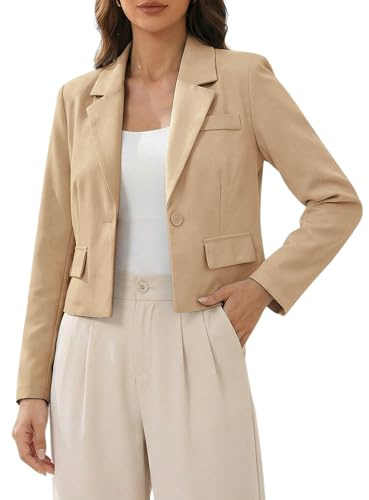 Allegra K Blazer Corto para Mujer con Cuello Entallado Chaqueta de Traje de Manga Larga Americana para El Trabajo Y La Oficina
