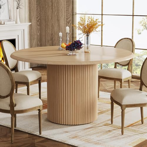 Tribesigns 47 Round Dining Table for 4, Farmhouse Kitchen Table with Metal Base, Modern Small Dinner Table for Dining Room,Kitchen (Chairs Not Included)