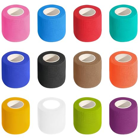 MFUSUL Lot de 12 rouleaux de pansement auto-adhésif pour les premiers secours pour chiens, chevaux et animaux domestiques, bandage de sport élastique, bandage adhésif pour soins des animaux