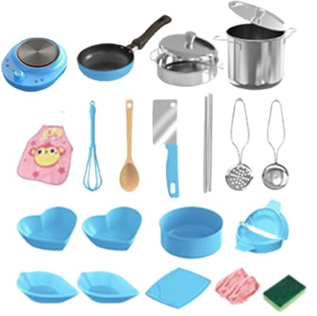 SVCEQZE Cocina De Juguete para Niños, 22 Piezas PP Accesorios Cocina Juguetes Platos, Set De Utensilios Cocinas Juguete, Interactivo Motricidad Fina para Hogar Niños Niñas Sala De Juegos
