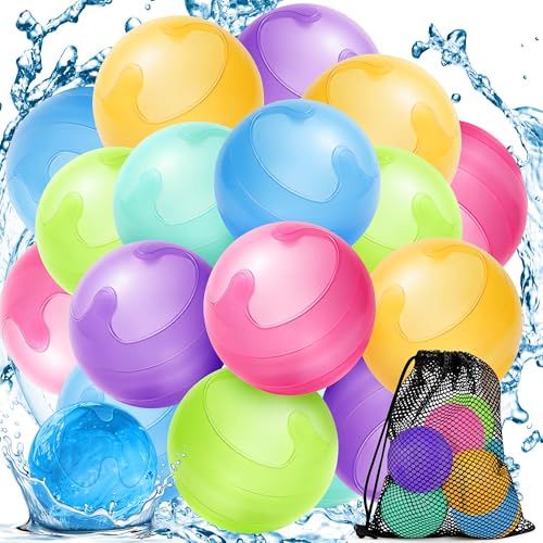 18PCS Reusable Water Balloons No Magnets, 100% Silicone Quick Fill Water Balls for Kids, Self-Closing Water Balloons with Mesh Bag, Eco-Friendly Water Bombs, Summer Outdoor Toys & Pool Toys