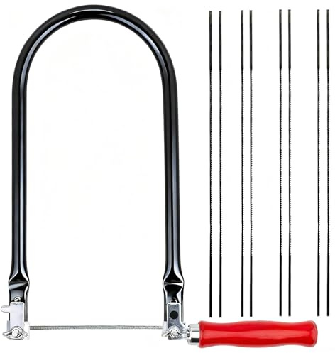 Set di 1 sega da traforo e 8 lame per seghetto alternativo (4# 6# 8# 10# | 15T 18T 24T 32T), seghe a traforo con lama in carbonio e manico in legno per legno, metallo e plastica, tagli precisi