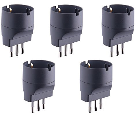 Electraline 92294 Set 5 Adattatori da Schuko a Spina Piccola 10A, Nero, Confezione da 5