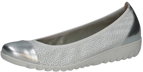CAPRICE Damen Ballerinas aus Leder Runde Spitze, Weiß (White Comb), 39 EU
