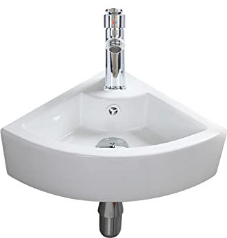 Wall Mounted Corner Sinks, High Temperature Calcination Ceramic Handmade Small Wash Basin Gloss White Modern Design for Bathroom Cloakroom Toilet WC