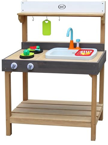 AXI Rosa Cucina in Legno per Giocare con la Sabbia e l'acqua | Cucina in Legno per Giocare all'aperto incl 17 Accessori | Cucina di Fango/Cucina per Giocare all'aperto 40x75x100 cm