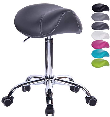 1stuff® Sattelhocker Sattelstuhl MULY - Sitzhöhe bis ca. 74cm - ergonomischer Rollhocker Bürohocker Arzthocker Arbeitshocker Praxishocker Drehhocker (Lederimitat dunkelgrau)