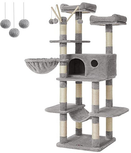 FEANDREA Cat Tree, XXL Cat Condo, 164 cm, Light Grey PCT087W01