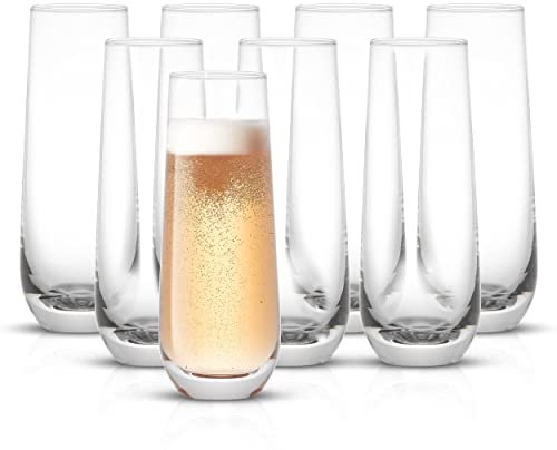 JoyJolt Milo Champagnerflöten ohne Stiel, Kristallgläser, 270 ml, Prosecco-Weinflöte, Mimosengläser, Cocktailglas-Set, Wasser-Highball-Glas, Bar-Glaswaren, 8 Stück