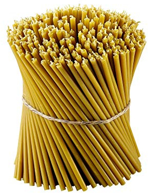 Danilovo Pure Beeswax Candles - Honey-Scented, Decorative Thin Taper Candles - Ideal for Birthday Decoration or Church Prayers - Yellow Drip Free, Tall & Smokeless Pack of 50 pcs, 8.1 x 0.26 inch