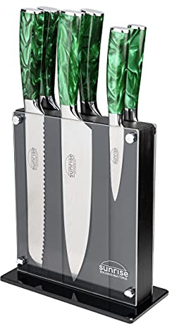 Rockingham Forge Sunrise Collection 7-Piece Kitchen Knife Set, Premium Stainless Steel with Resin Handles – Chef’s, Carving, Bread, Boning, Utility & Paring Knives