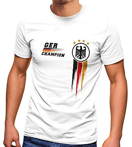 MoonWorks® Herren T-Shirt Deutschland Fußball EM-Shirt 2024 WM Fanshirt Deutschlandshirt Champion Germany weiß L