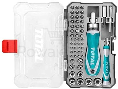 TOTAL - Destornillador Multipuntas | Juego de 41 Puntas y 9 Vasos | Ideal Para Apretar o Aflojar Diferentes Tipos de Tornillos | Mango con Función Carraca
