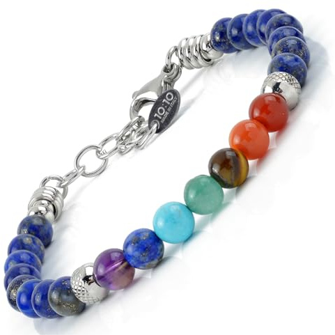 10:10 7 chakran armband i rostfritt stål och 6 mm natursten tillverkad i Italien av högkvalitativa material.