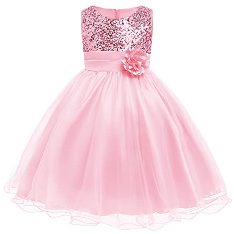 Odizli Niños Niñas Sin Mangas Lentejuelas Flores Tul Vestido de Princesa Vestido de Boda Festiva Primera Comunión Vestido de Bautismo