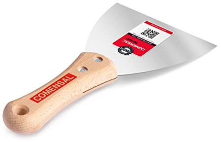 COMENSAL® Premium spatel för spatling av fogar – spatel gipsverktyg – ergonomiskt formad – fyllning av hålrum – rostfritt stål – trähandtag – tillverkat i EU – 120 mm