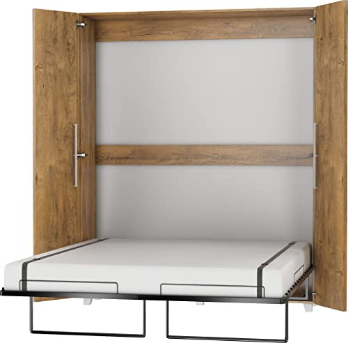 BIM Furniture - Sofá cama vertical Teddy de 160x200 cm, armario con cama plegable integrada, cama funcional con somier incluido (Roble burdeos)