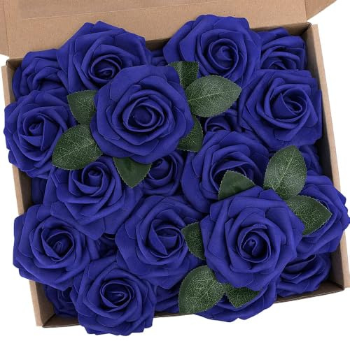 N&T NIETING konstgjorda plastblommor, rosor, 25 stycken dekorativa blommor dekoration, falska rosor med stjälkar, gör-det-själv bröllop, buketter, brud, heminredning