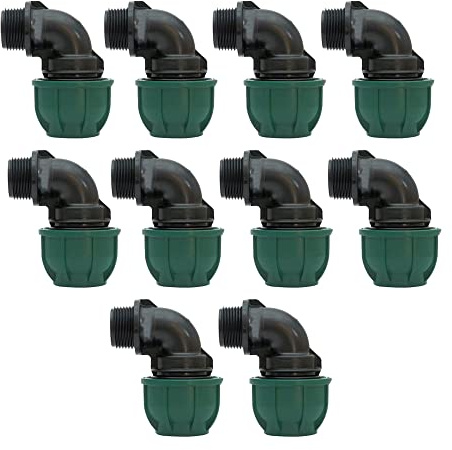 GNCGarden [Pack 10] Codo de Rosca Macho PP para Tubería de Polietileno (PE) Codo de 25mm x 3/4” de 90 Grados. Conectores de Agua para tuberías. Montaje rápido para la instalación de canalizaciones