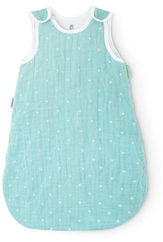 Ehrenkind® Baby Sommerschlafsack Rund Musselin | aus weicher OEKO-TEX zertifizierter Bio-Baumwolle | Sommer Baby Schlafsack Baby 1 TOG Gr. 50/56 Mint mit weißen Sternen