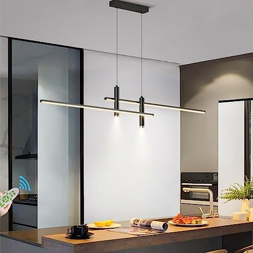 Moderna Lámpara Colgante Salon Colgantes Luces LED lineal Negro Mesa de Comedor lámpara Regulable Altura Regulable Aluminio Lámpara Colgante para Cocina isla Comedor Oficina Lámparas (Negro, L100CM)