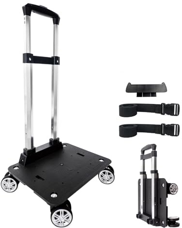 Backpack Trolley Wheeled Cart-Backpack Hand Truck with Luggage Strap,Aluminium Alloy Folding Trolley Cart for Bags Backpack Travel Luggage Cart