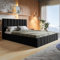 MOTIVENA Ibiza Bett 140x200, Polsterbett 140x200, mit Bettkasten, mit Stauraum, mit Lattenrost, mit Kopfteil, ohne Matratze, Samt, Schwarz