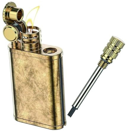 Accendino vintage in ottone, accendino a kerosene antivento con due metodi di accensione, fiammiferi permanenti, adatto for regalo e collezione (kerosene non incluso).