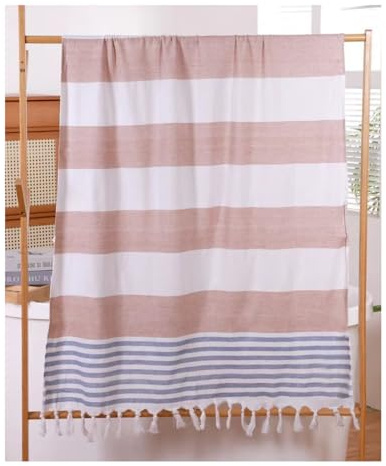 FEBE Telo mare mare marrone e blu cotone 180 x 80 cm ultraleggero con panno per hammam, asciugamano da sauna, telo da picnic