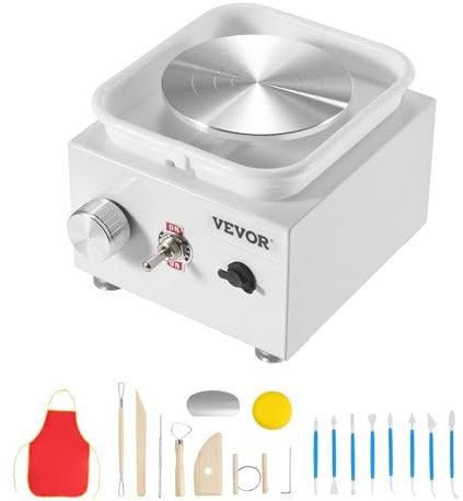 VEVOR Mini-Töpferscheibe, 0–320 U/min, einstellbare Geschwindigkeit, abnehmbare Beckenformmaschine, 2,56 Zoll/3,94 Zoll, 2 Drehteller, elektrische Keramik-Töpferscheibe, 18-teiliges Zubehör