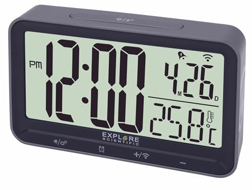 EXPLORE SCIENTIFIC RDC1009 Orologio Radiocontrollato, Doppio Allarme, Controllo con Tasti, Temperatura Interna, Grigio