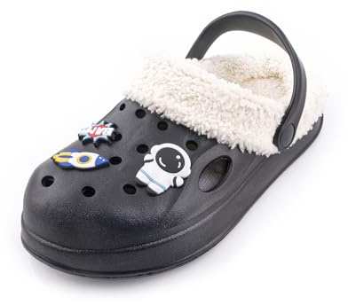 R-ISLAND Zuecos Invierno para niños,Clogs niños,Unisex,con Forro,La Talla 30-35,Eva,Antideslizante,Perfectamente para los nños y Evitar Frio.(Negro 31)