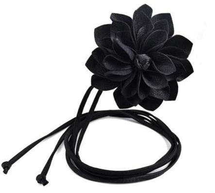 Wambere 1 Stück Damen Gürtel PU Leder Blumen Gürtel Dünner Blumengürtel Geflochtener Taillengürtel Taillenseil Kordel Taillenkette Ziergürtel Hemdrockgürtel Taillenkordel für Alltagskleidung,Schwarz