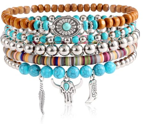 Mikovivi 5 Pulseras Occidentales, Pulsera Bohemia Cuentas Turquesas Coloridas Joyas Apilables de Vaquera Occidental para Playa y Verano Regalo de Cumpleaños para Mujer