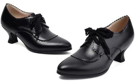 Generisch Zapatos de tacón medio romanos para mujer, estilo retro, con adorno de encaje, para oficina, uso diario, ocasiones especiales, elegantes, ajuste fijo, suela cómoda