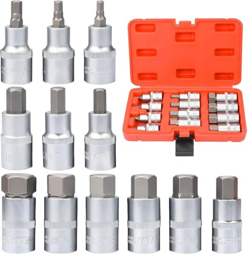 Coffret de 12 clés Allen, douilles, six pans creux, 1/2 pouce pour clés Allen, embouts hexagonaux 5-22 mm