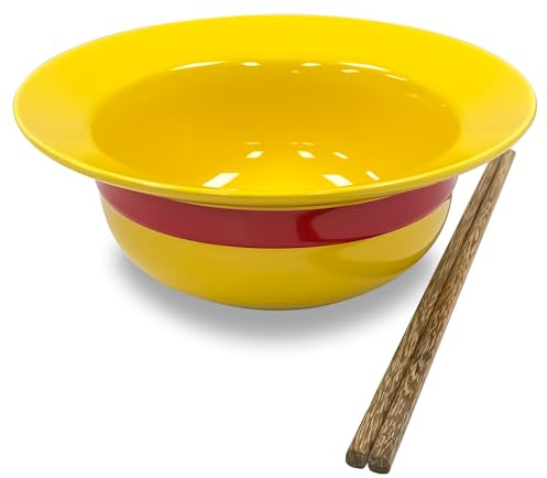 NlsqUK Anime Ramen Bowl Set, Large Ceramic Bowl with Chopsticks, One Ruffy Straw Hat Bowls for Popcorn Soup Noodles Salad Grain, Anime Fans Merchandise Gifts