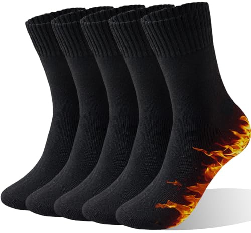 VoJoPi Mens Thermal Socks, 5 Pairs Warm Wool Winter Cozy Cushioned Thick Socks For Hiking Walking Work Casual, Uk 6-11