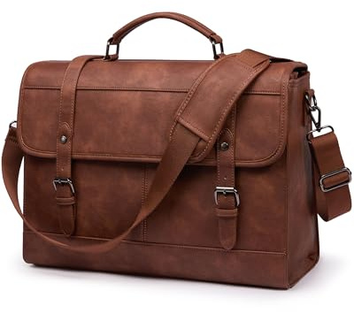 LOVEVOOK Messenger Bag Laptop Bag, 17.3 Inch Leather Vintage Briefcase for Men, Classic Shoulder Satchel Bag with Buckle Closure for Work Office Business College