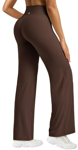 WILLIT Leggings dam, utsvängda byxor, booty lyft, hög midja, yogabyxor, utsvängda byxor, joggingbyxor för gym, sport, yoga, Mörkbrun, L