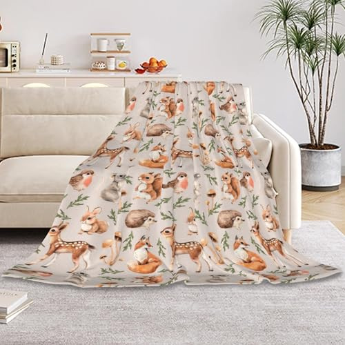 HUSITI Cute Forest Animals Flannel Blanket Throw,Blankets for Couch Sofa Bed Lounging,Home Blanket Decoration, for Adults Wife Self,50x60