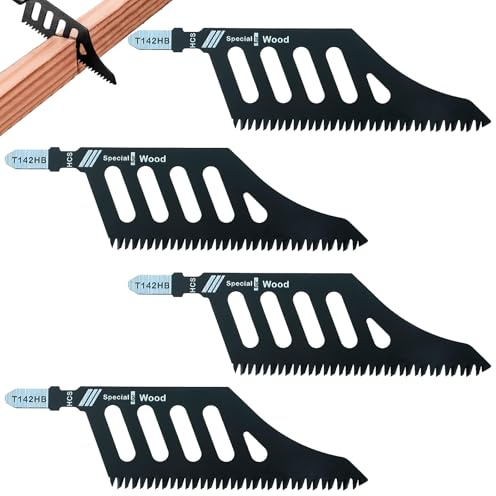 4PCS Flush Cutting Jigsaw Blades, T Shank Jigsaw Blades, 112mm T142HB Coarse Tooth Carbon Steel Wood Flush Cutting, Jigsaw Blade Cutter Wood, Compatible with Bosch T142HB, Dewalt DT2074 DW3311