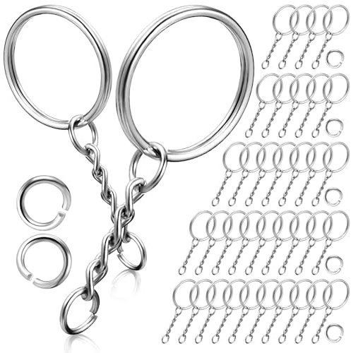 DOITOOL 120pcs Keyring Making Kit Including Metal Key Rings Hoops Chains Jump Rings for Crafts for Keychain Making Supplies Connector Link