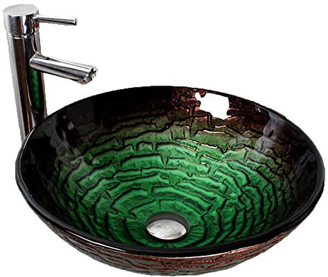HomeLava Lavabo Moderne en verre trempé vert Rond avec vidage, anneau de montage