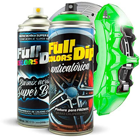 Kit de peinture pour pinces de frein super brillant en spray 400 ml (1 spray peinture + 1 spray vernis brillant) - Facile à appliquer - Finition professionnelle (11 couleurs au choix) (vert citron)